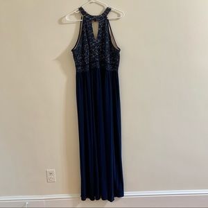 Navy and nude formal gown